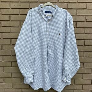 Ralph Lauren Men’s 3XLT Long Sleeve Plaid Button Down Shirt Gray and White Plaid